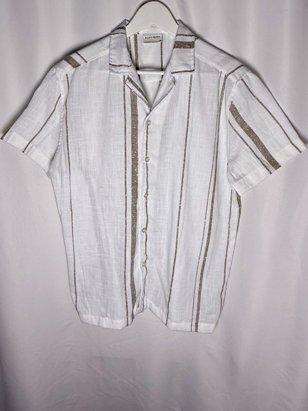 Elliot Pierce Men's White Striped Short Sleeve Button Up Shirt S